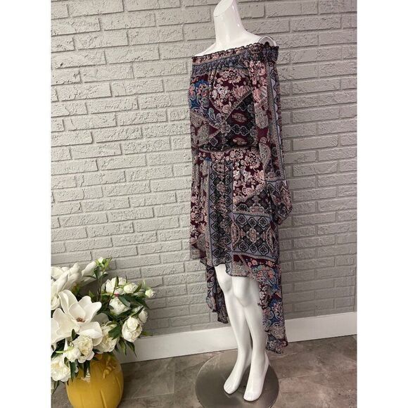 Fire Los Angeles Women Off Shoulder Long Sleeve Hi / Low Shift Dress Size M - Picture 4 of 11